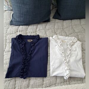 Lilly Pulitzer Ruffle-Front V-Neck Top — Navy & White $25each or $45 for both